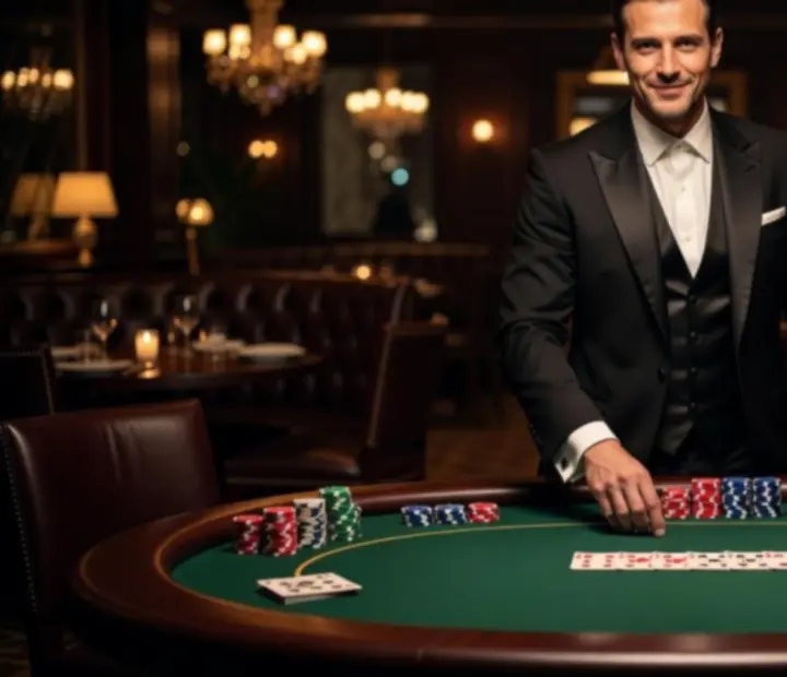 Profesjonalni hostowie przy eleganckim stole pokerowym w kameralnym salonie